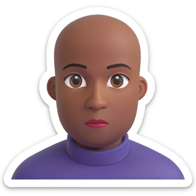 extremely bald Black man with shiny scalp and exaggerated baldness, serious expression, simple background sticker