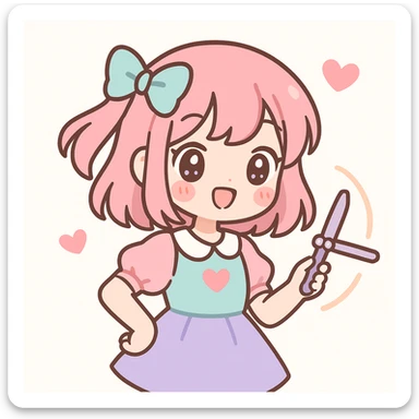 kawaii anime girl spinning a balisong, blushing cheeks, heart motifs, gentle lighting, adorable outfit, cheerful mood sticker
