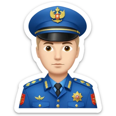 Russian policeman with traditional Russian police hat and uniform sticker