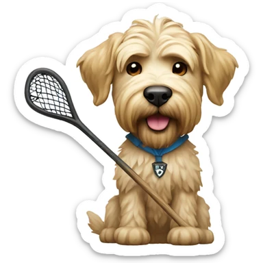 Wheaten terrier   holding a lacrosse stick sticker