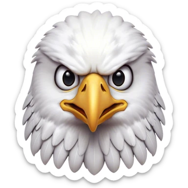 Cinematic Comical American Eagle Portrait Emoji, Head tilted dramatically with an exaggeratedly shocked expression, featuring a robust, powerful form with wide, comically expressive eyes full of playful disbelief and a mix of stark white and dark plumage, Simplified yet hilariously expressive features, highly detailed, glowing with a slightly sassy majestic glow, high shine, dramatic yet playful, stylized with an air of cheeky aerial mischief, soft glowing outline, capturing the essence of a meme-worthy American eagle that looks ready to side-eye its way into viral fame! sticker