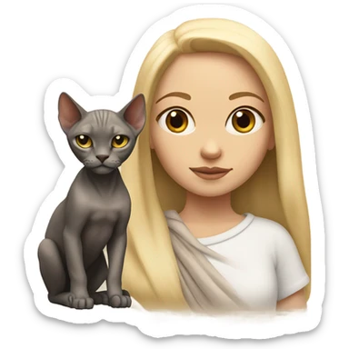 a blonde girl with blue hair next to a Sphinx cat sticker
