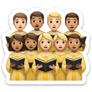 a choir singing together all in pastel yellow colored robes  sticker