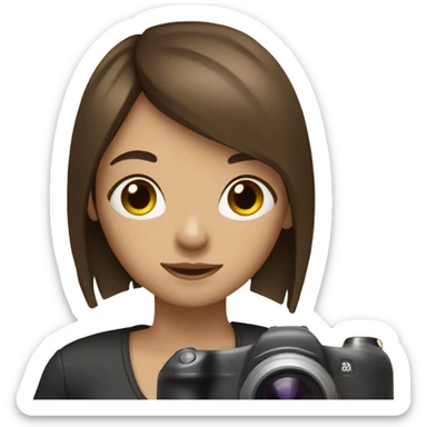 Realistic camera girl with camera and brown long hair and a fringe sticker