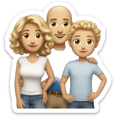 family, all light skinned, dad bald, mom light brown short curly hair, son blond short short curly hair,  and daughter dark blond shoulder length hair all have blue eyes don't need bodies sticker