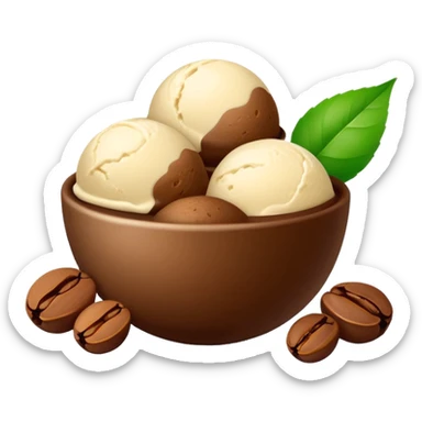 bolitas de helado de cafe con semilla de cafe minimalista y con una hojita  sticker
