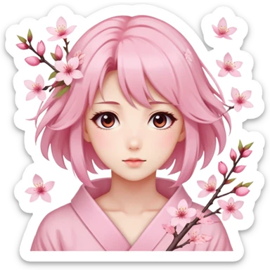 A Gorgeous Beautiful Anime Lady Sakura Cherry Blossom and Pretty Hair, pastelcore aesthetic  sticker