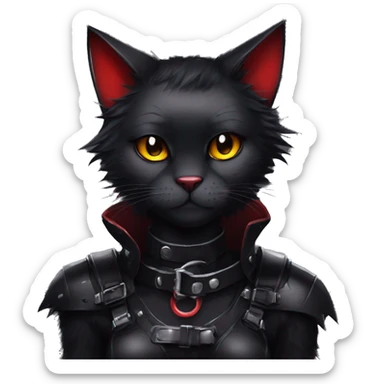 Anthro Edgy Cool Beautiful Black Cat-Fursona with Emo Hair-bangs with Red Streaks Chest Harness Spiked Collar Bat Wings sticker