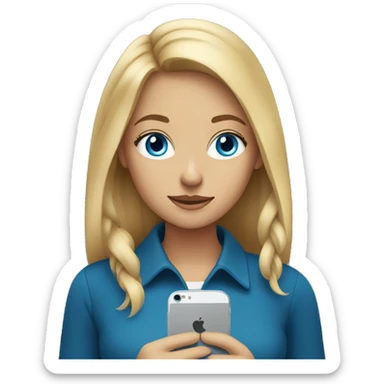 Dark Blonde girl with blue eyes with a phone in her hand sticker
