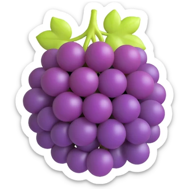 realistic fresh grape bunch icon, 3D emoji style, no eyes nose mouth, no background sticker