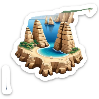 Cinematic Realistic Raouche Rocks Landmark Emoji, depicted with dramatic natural rock formations along the Beirut coastline rendered with intricate detail and dynamic natural lighting. sticker