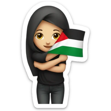 A cute girl hug Palestinian flag sticker