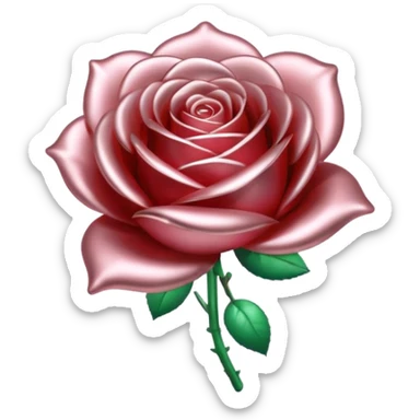 A rose emoji made of liquid silver metal, smooth metallic petals, reflective chrome surface, soft gradients, elegant shape, minimalistic iOS emoji style, centered, clean white background, realistic highlights, no text sticker