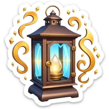 enchanted lantern object icon, strong magical glow, floating runes and sparkles, mystical light swirling inside the lantern, fantasy magic aura, 3D cartoon, mobile game icon style, centered, clean background, no text, no watermark sticker