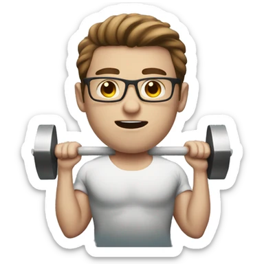 white nerd guy with brown hair doing weight training sticker