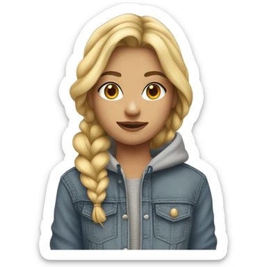Blonde girl, hair braided, grey pullover hoodie, bootcut jeans, and cowboy boots sticker