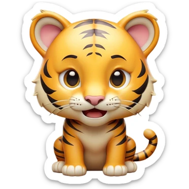 Cinematic Comical Tiger Cub Portrait Emoji, Head tilted dramatically with an exaggeratedly shocked expression, featuring a compact, endearing build with wide, comically expressive eyes full of humorous disbelief, Simplified yet hilariously expressive features, highly detailed, glowing with a slightly sassy wild glow, high shine, dramatic yet playful, stylized with an air of quirky feline attitude, soft glowing outline, capturing the essence of a meme-worthy tiger cub that looks ready to side-eye its way into viral fame! sticker