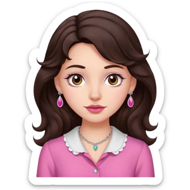 garota branquinha com olhos grandes castanho escuro e cabelo ondulado castanho bem escuro blusa rosinha coquette e piercing do ladinho do nariz  sticker