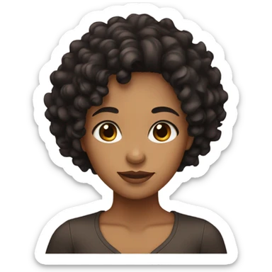 Tan girl with black curly hair and brown eyes sticker