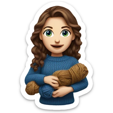 beautiful brown hair woman with blue eyes knitting sweater  sticker