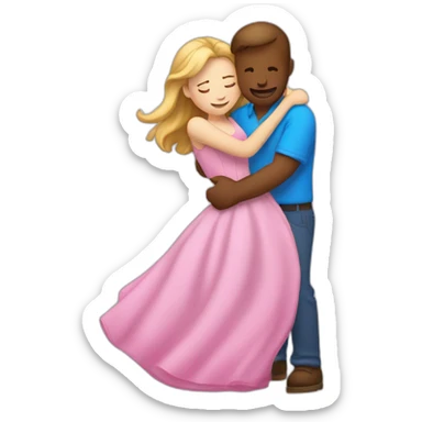 white guy in blue shirt hugs white girl in pink dress sticker