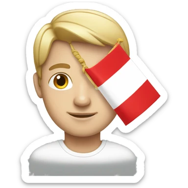 White boy wearing Peruvian flag sticker