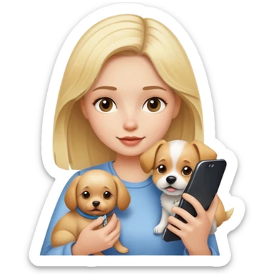 blonde girl holding dog and phone  sticker