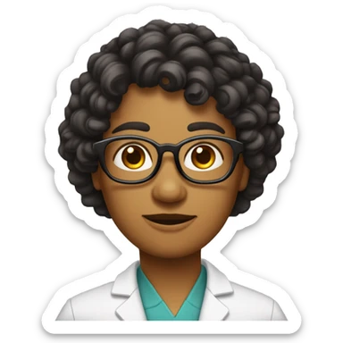 Dessine-moi une doctoresse avec de longs cheveux noirs, des yeux noirs ondulés et des larges lunettes marrons. sticker