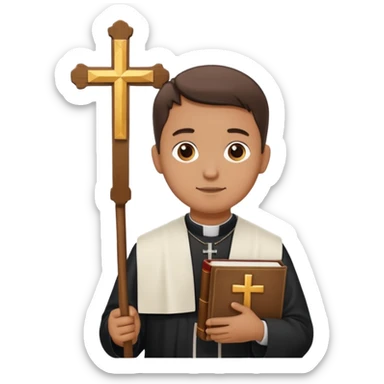A priest with a bible and cross sticker
