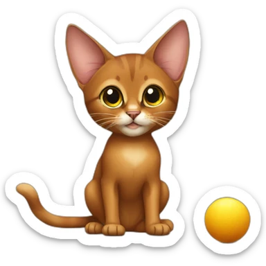 Abyssinian cat play with a small fur ball sticker