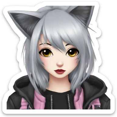 Edgy Kawaii Cute Cool Cartoon Anime Punk Techwear Catgirl sticker