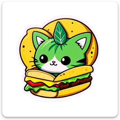 Cannabis leaf kawaii style and kittens eating tacos kawaii style  sticker