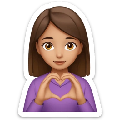 Girl with hazel eyes olive skin tone and brown straight hair making a heart with her hands  sticker