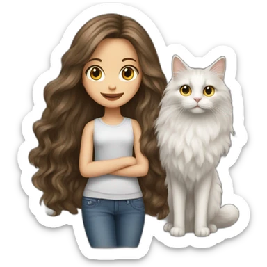 Girl-long-hair-brunette-and-cat-angora sticker