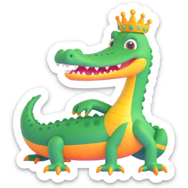 stylized alligator with a bright halo, playful pose, clean background sticker
