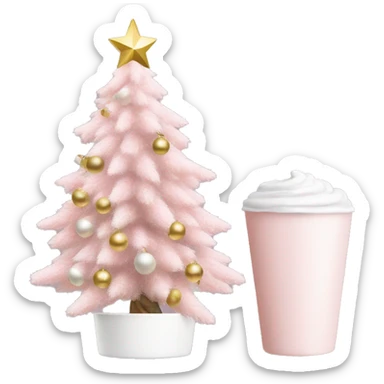baby pink christmas tree with white star and white and gold ornaments with white pot to hold up christmas tree  sticker