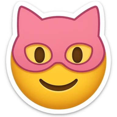 yellow face with pink cat mask emoji, digital illustration sticker