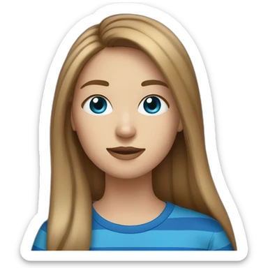 long light brown hair woman with blue eyes black stripy t-shirt sticker