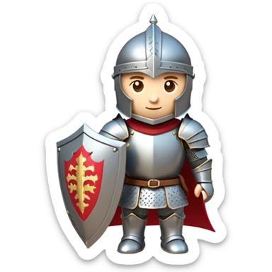 Clash of Clans aesthetic: Cinematic Playful Armored Knight Hero Emoji, rendered in a 3D vector-style similar to standard emojis with minimal shading and bold, simplified shapes. A compact, isometric warrior clad in gleaming plate armor with intricate heraldic details, softly glowing with a chivalrous medieval charm. Simplified yet unmistakably iconic, highly detailed and consistent, glowing with a soft radiant shine and high polish. Stylized with a touch of noble valor and a soft glowing outline, capturing the essence of a gallant knight ready for honorable battle with a friendly, playful manner! sticker