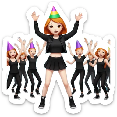 Ginger girl dancing at a rave. Full body, wearing dark colours give her loads of arms sticker