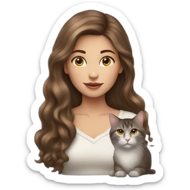 Girl-with-brunette-hair-and-cat-angora sticker