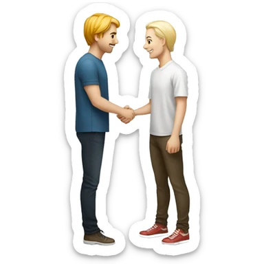 an adult restaurant owner and a young blogger shake hands, both with white skin, in great detail, in full height sticker