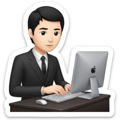 man with black hair and suit using a pc sticker