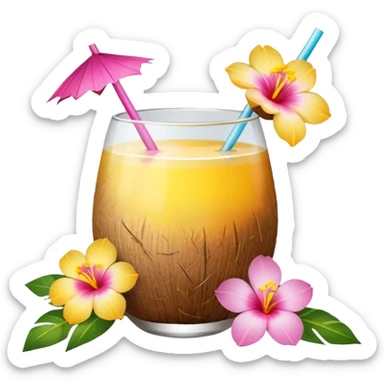 Coconut drink with flowers sticker