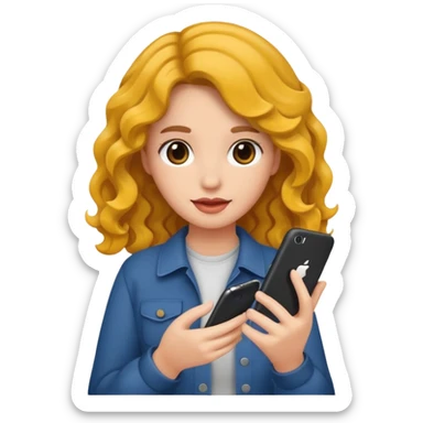 A gurl with wavy hair holding I phone sticker