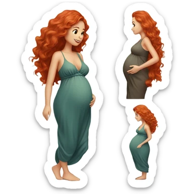adorable pregnant red hair full body women with beach-wave-hair sticker