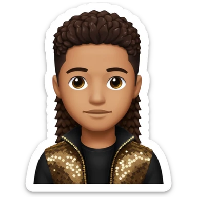 Lil Fizz from B2K with long dark brown hair, black sequin outfit sticker