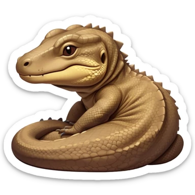 Meme-Worthy cute Sleeping Komodo Dragon Lizard Portrait Emoji, Head resting peacefully with a contented smile, showcasing a rugged, textured form and eyes gently closed in serene slumber, Simplified yet comically adorable features, highly detailed, glowing with a soft, drowsy glow, high shine, relaxed and utterly lovable, stylized with an air of playful laziness, bright and heartwarming, soft glowing outline, capturing the essence of a sleeping ancient guardian that feels destined to become the next viral icon of adorable rest! sticker