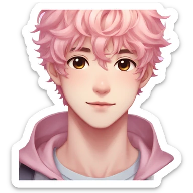 Gorgeous colorful shiny pastel anime style shojo man with blushing face and butterflies aesthetic and pretty hair trending style sticker