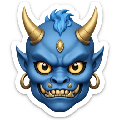 blue oni with black and gold eye sticker